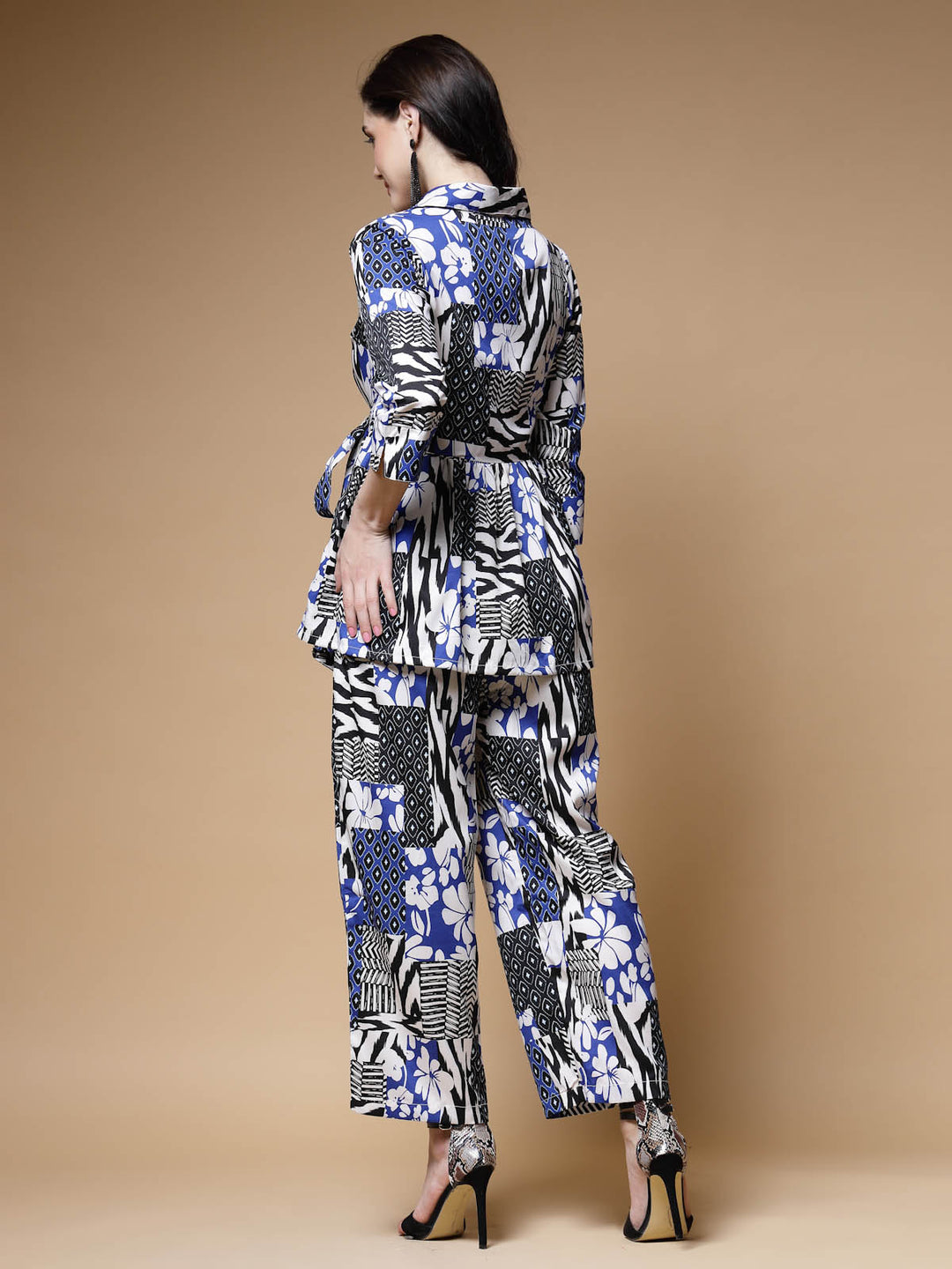 Blue Printed Long Sleeves Shirt With Trousers