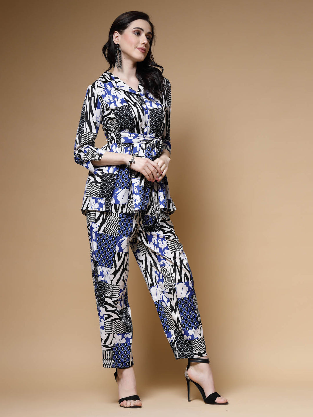 Blue Printed Long Sleeves Shirt With Trousers