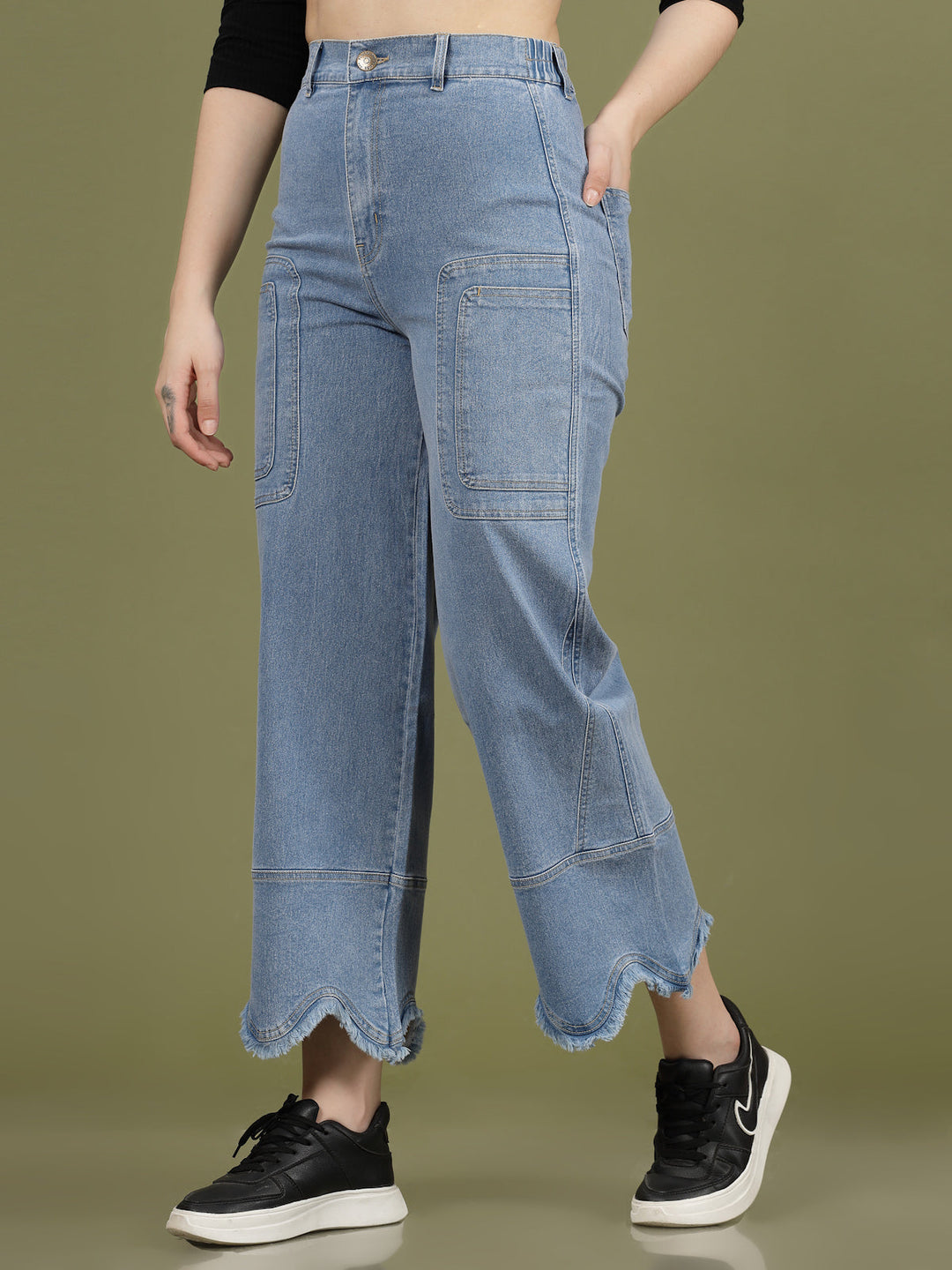 Women Blue High-Rise Clean Look Heavy Fade Frayed Hem Cotton Jeans