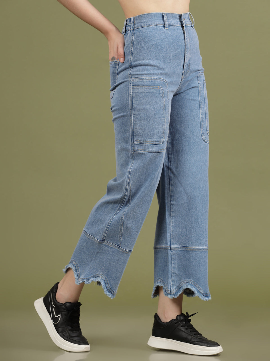 Women Blue High-Rise Clean Look Heavy Fade Frayed Hem Cotton Jeans