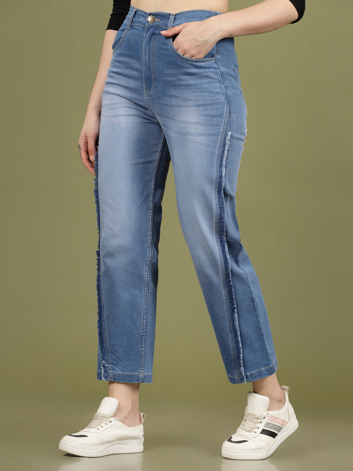 Women Slash Knee Light Fade Stretchable Jeans