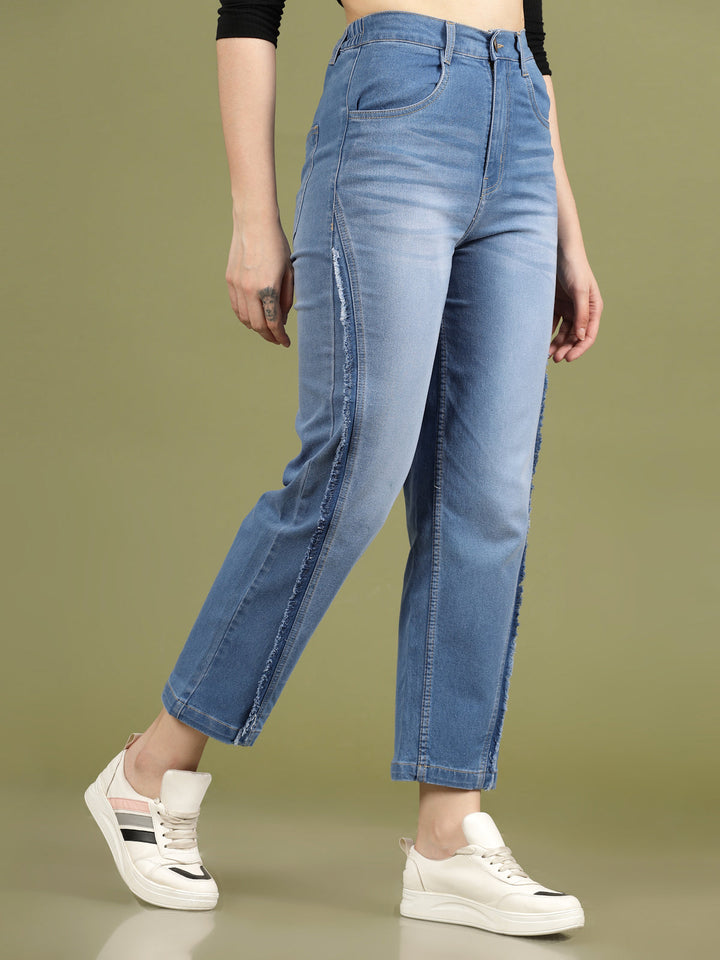 Women Slash Knee Light Fade Stretchable Jeans