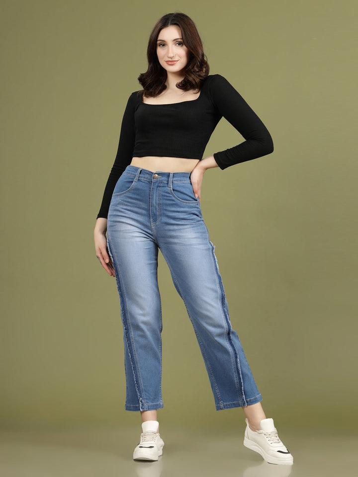 Women Slash Knee Light Fade Stretchable Jeans