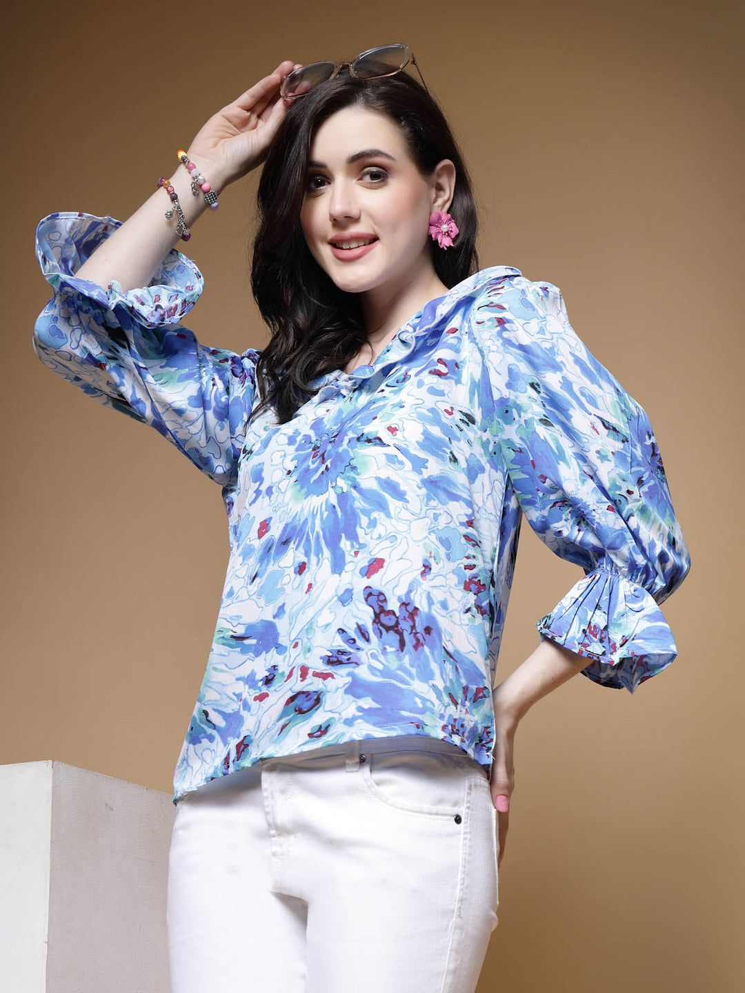 Abstract Printed Bell Sleeve Regular Top