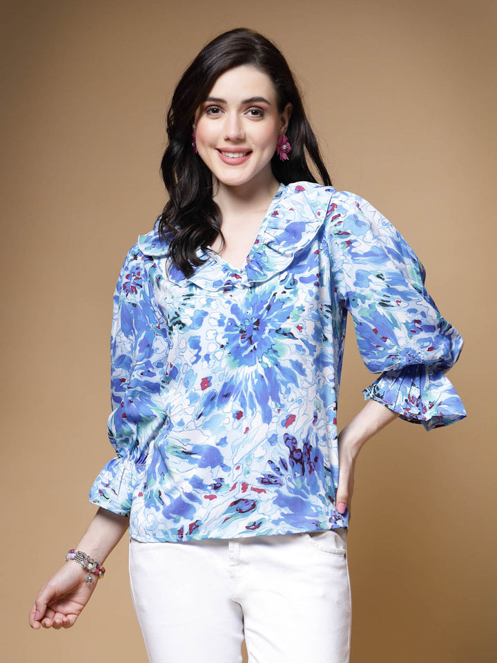 Abstract Printed Bell Sleeve Regular Top