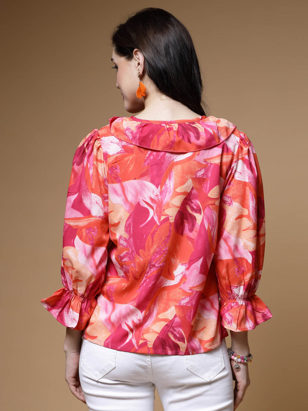 Abstract Printed Bell Sleeve Regular Top