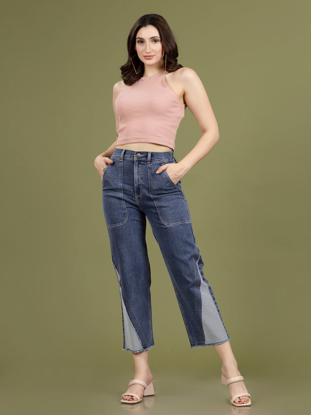 Women Blue High-Rise Clean Look Frayed Hem Cotton Jeans