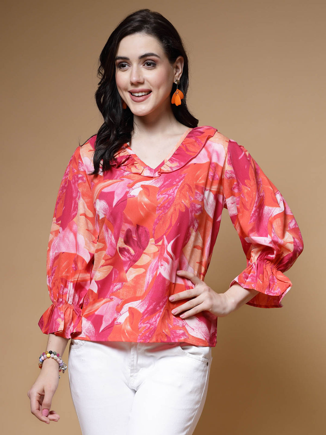 Abstract Printed Bell Sleeve Regular Top