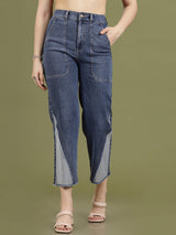 Women Blue High-Rise Clean Look Frayed Hem Cotton Jeans