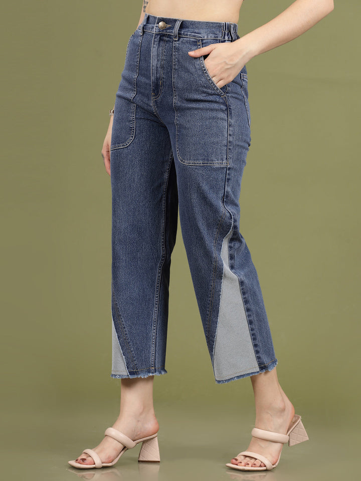 Women Blue High-Rise Clean Look Frayed Hem Cotton Jeans