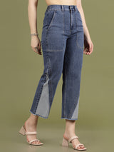 Women Blue High-Rise Clean Look Frayed Hem Cotton Jeans