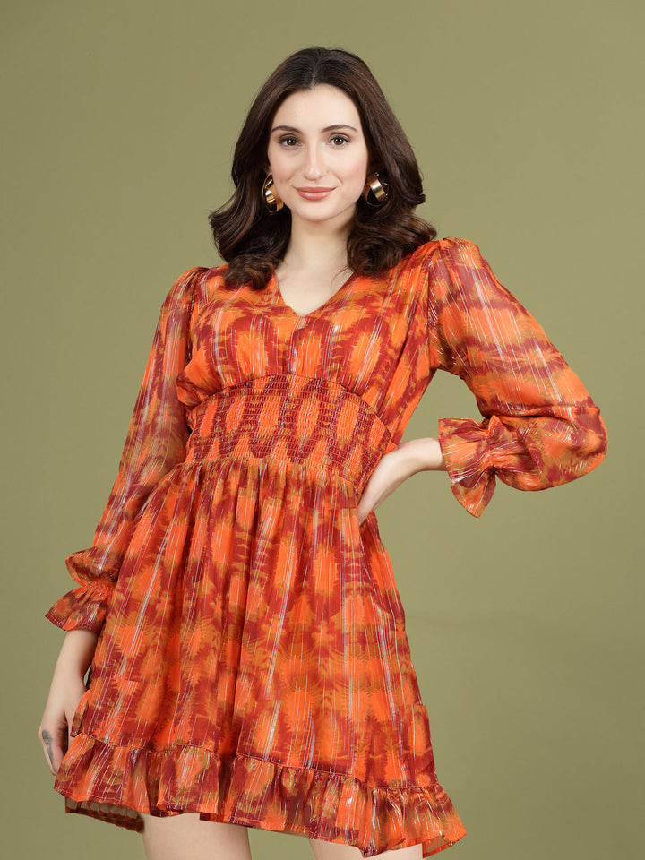 Print Puff Sleeve Fit & Flare Dress