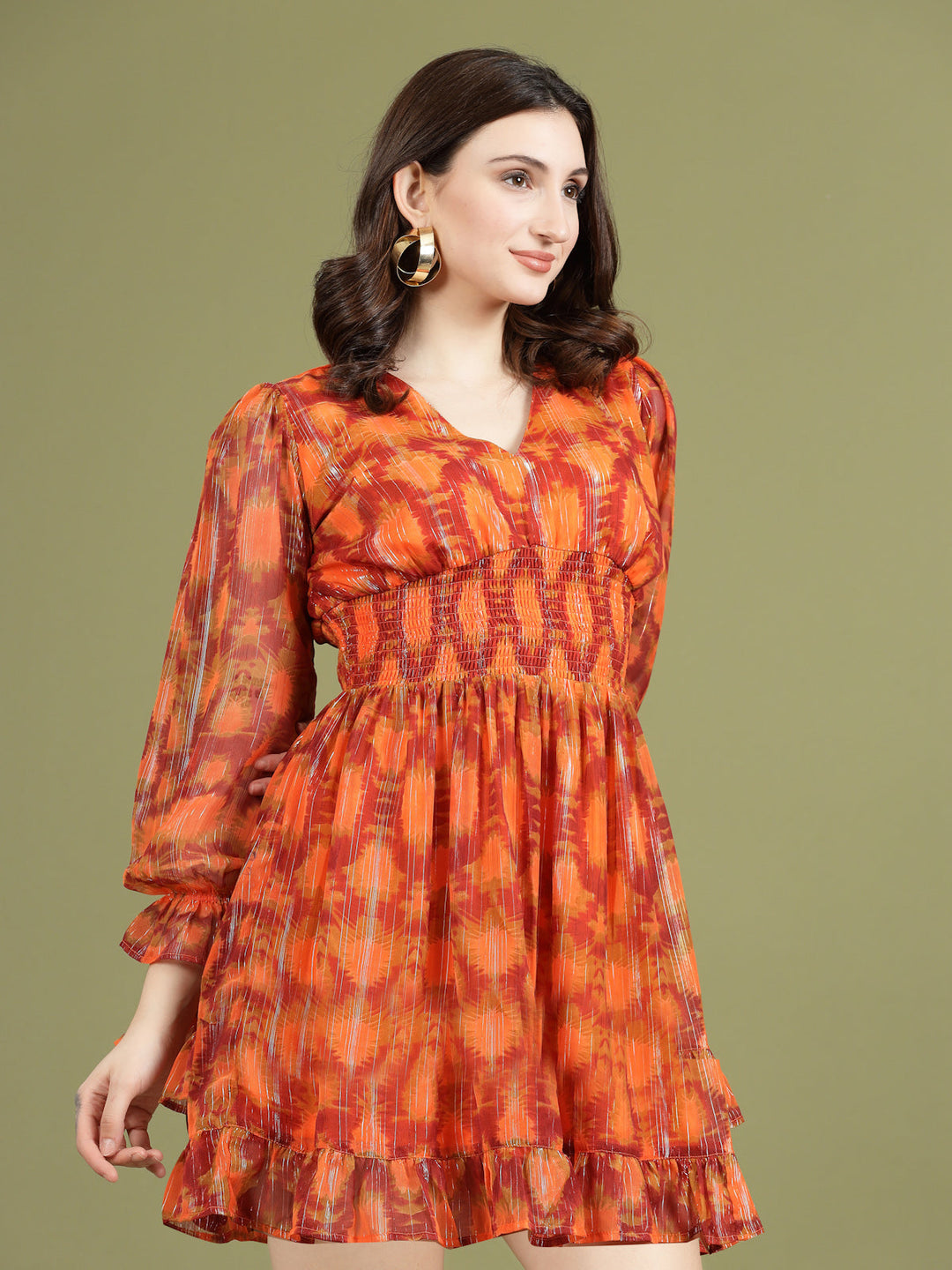 Print Puff Sleeve Fit & Flare Dress