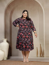 Plus Size Women Floral Print Fit & Flare Dress