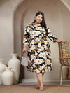 Plus Size Floral Print Fit & Flare Midi Dress