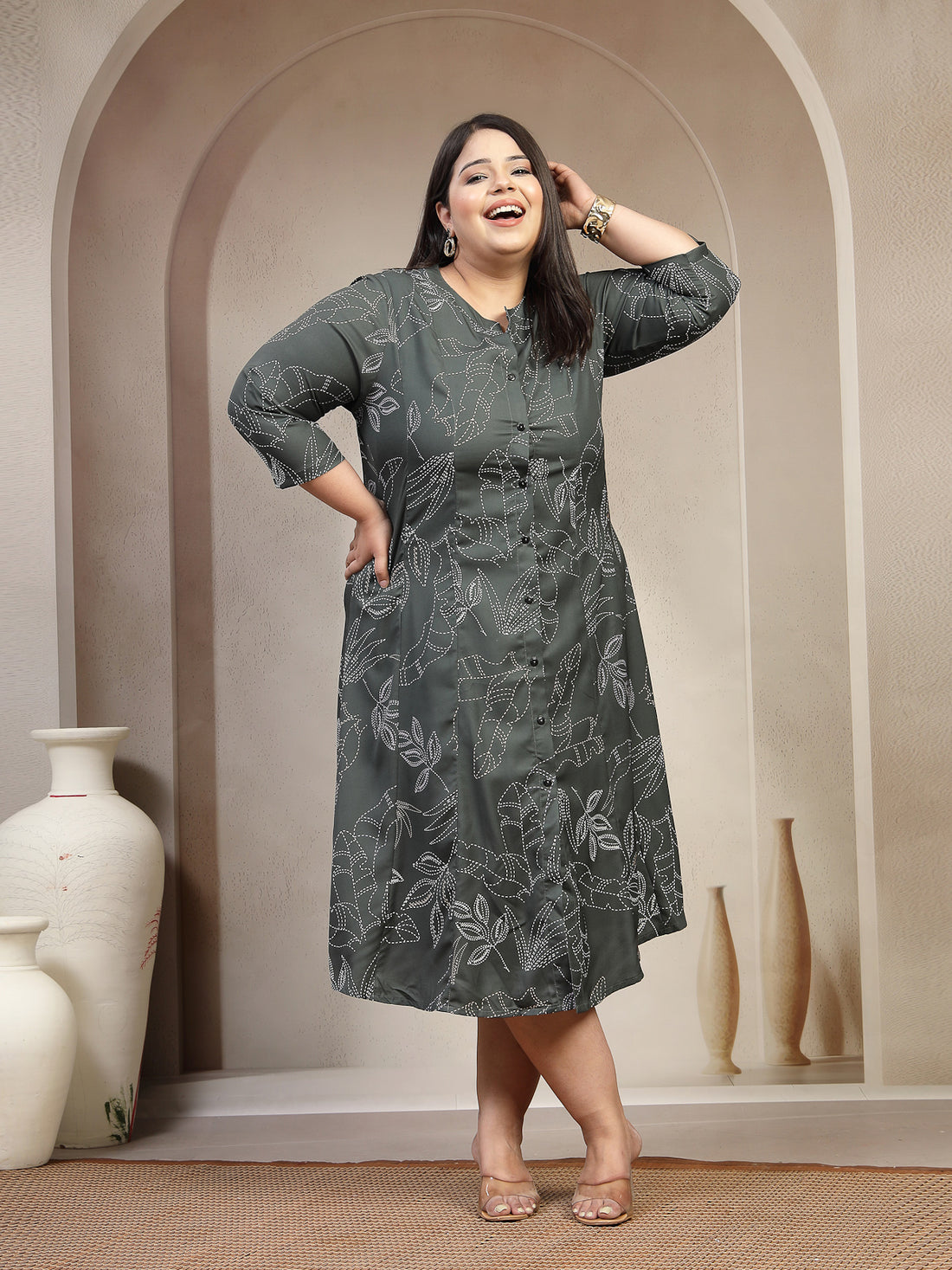 Plus Size Floral Print A-Line Dress
