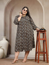 Plus Size Abstract Printed A-Line Midi Dress