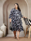 Plus Size Floral Print A-Line Midi Dress