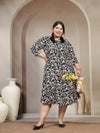 Plus Size Floral Printed Mandarin Collar Shirt Dress