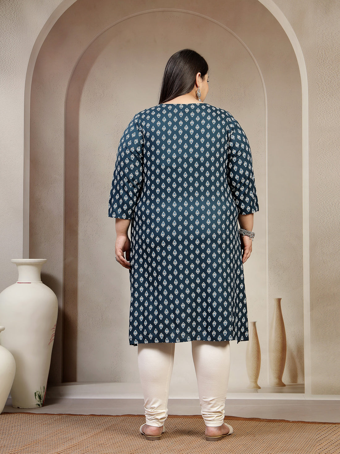 Plus Size Floral Printed Gotta Patti Pleated Anarkali Kurta