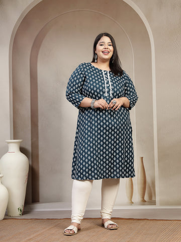 Plus Size Floral Printed Gotta Patti Pleated Anarkali Kurta