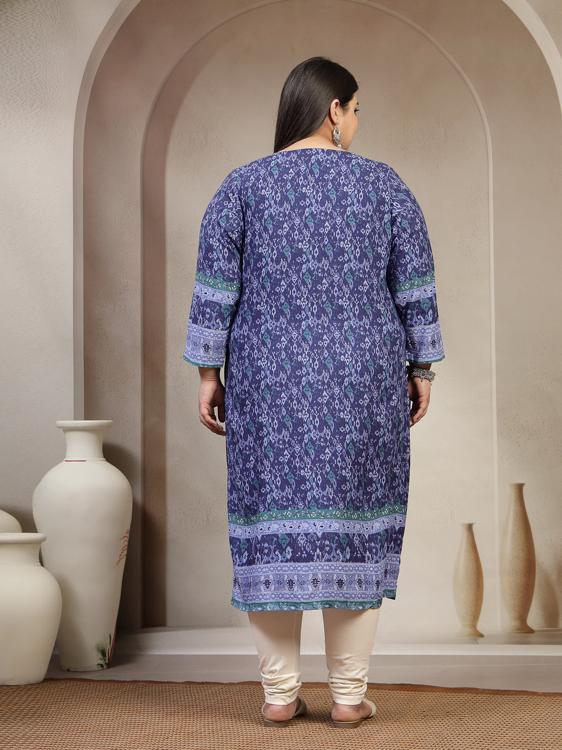 Plus Size Women Geometric Printed Daily Straight Kurta