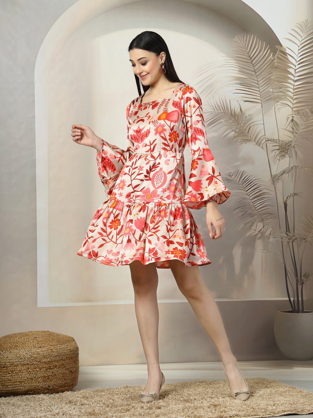 Floral Print Bell Sleeve Fit & Flare Dress