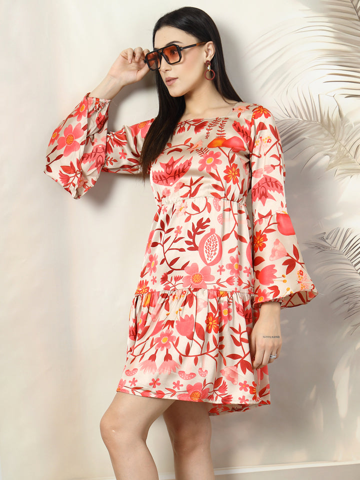 Floral Print Bell Sleeve Fit & Flare Dress