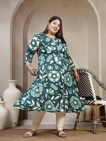Plus Size Floral Printed Straight Kurta
