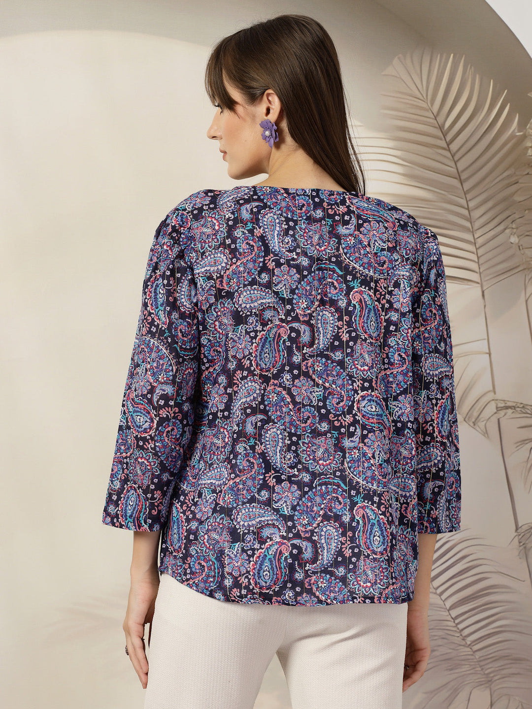 Floral Print Cotton Shirt Style Top