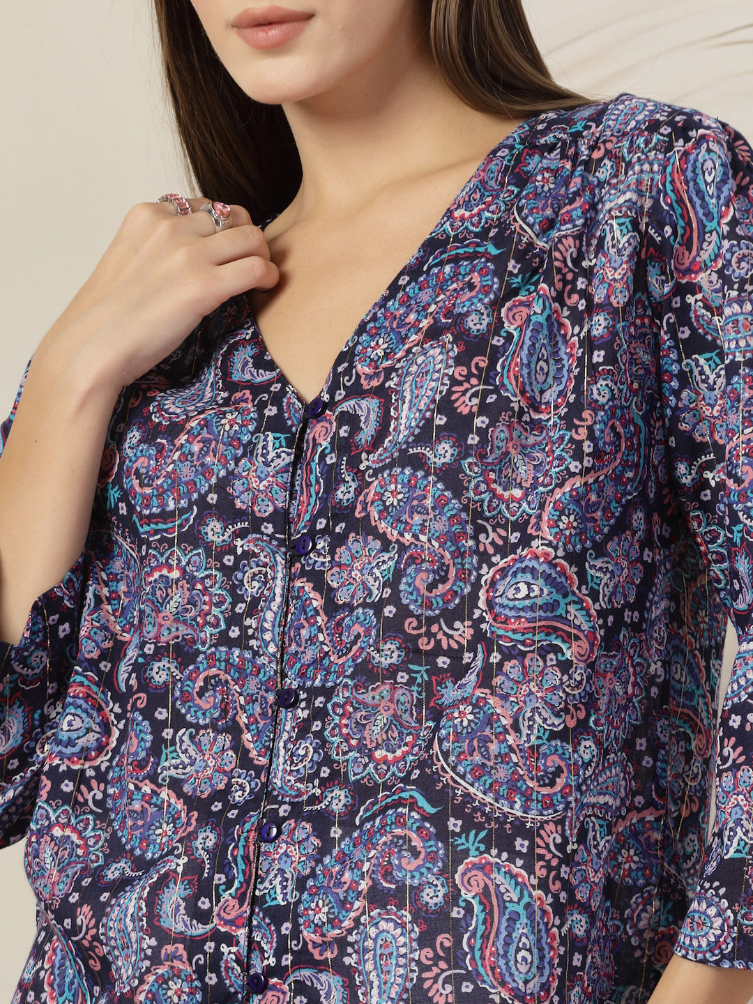 Floral Print Cotton Shirt Style Top