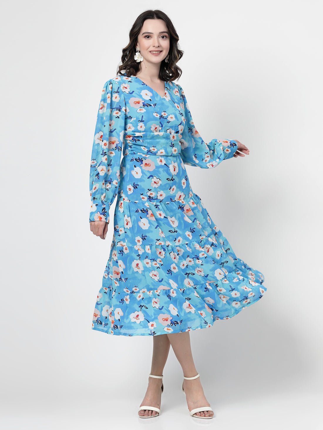 Floral Print Flared Sleeve Dress