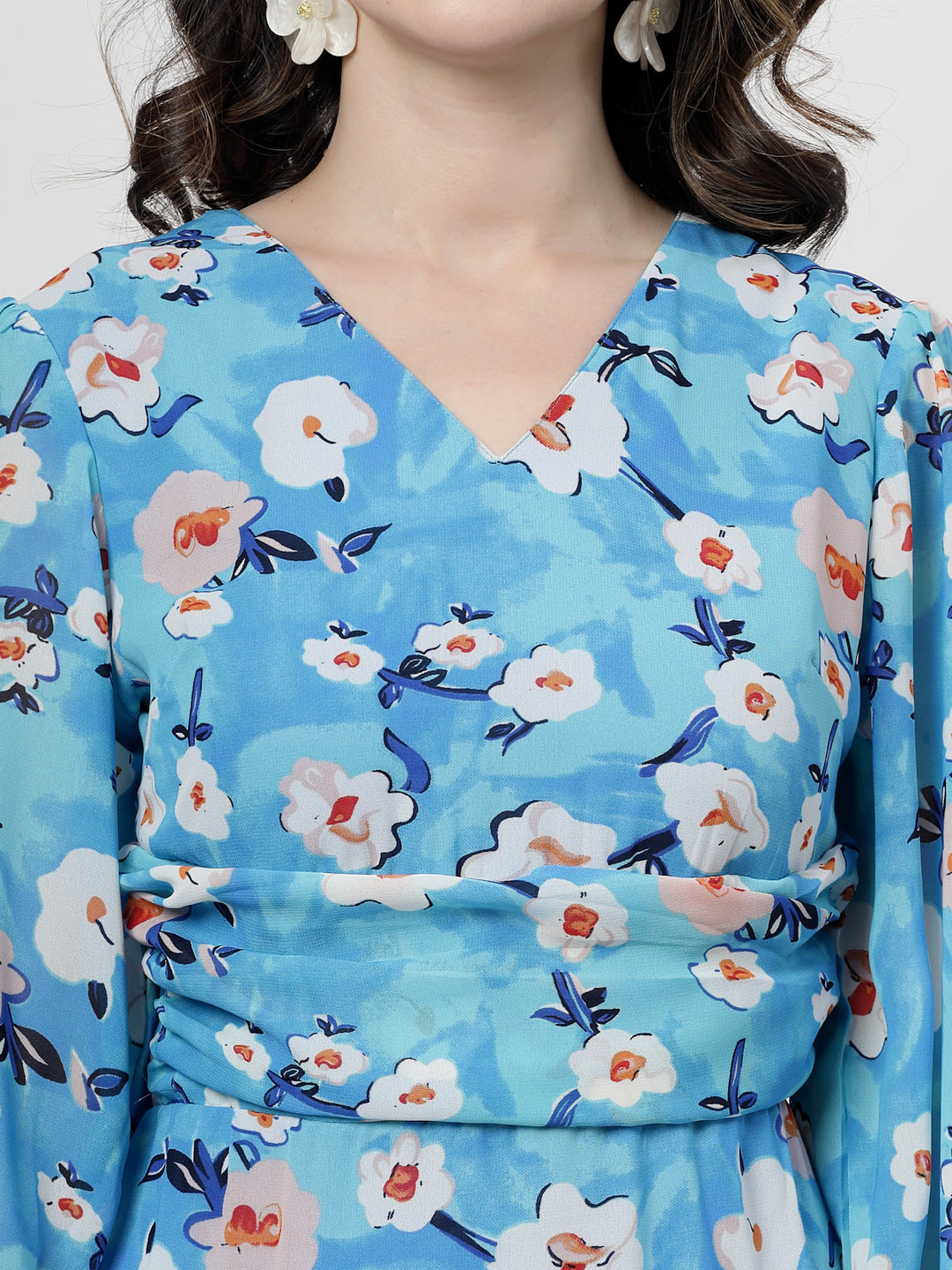 Floral Print Flared Sleeve Dress