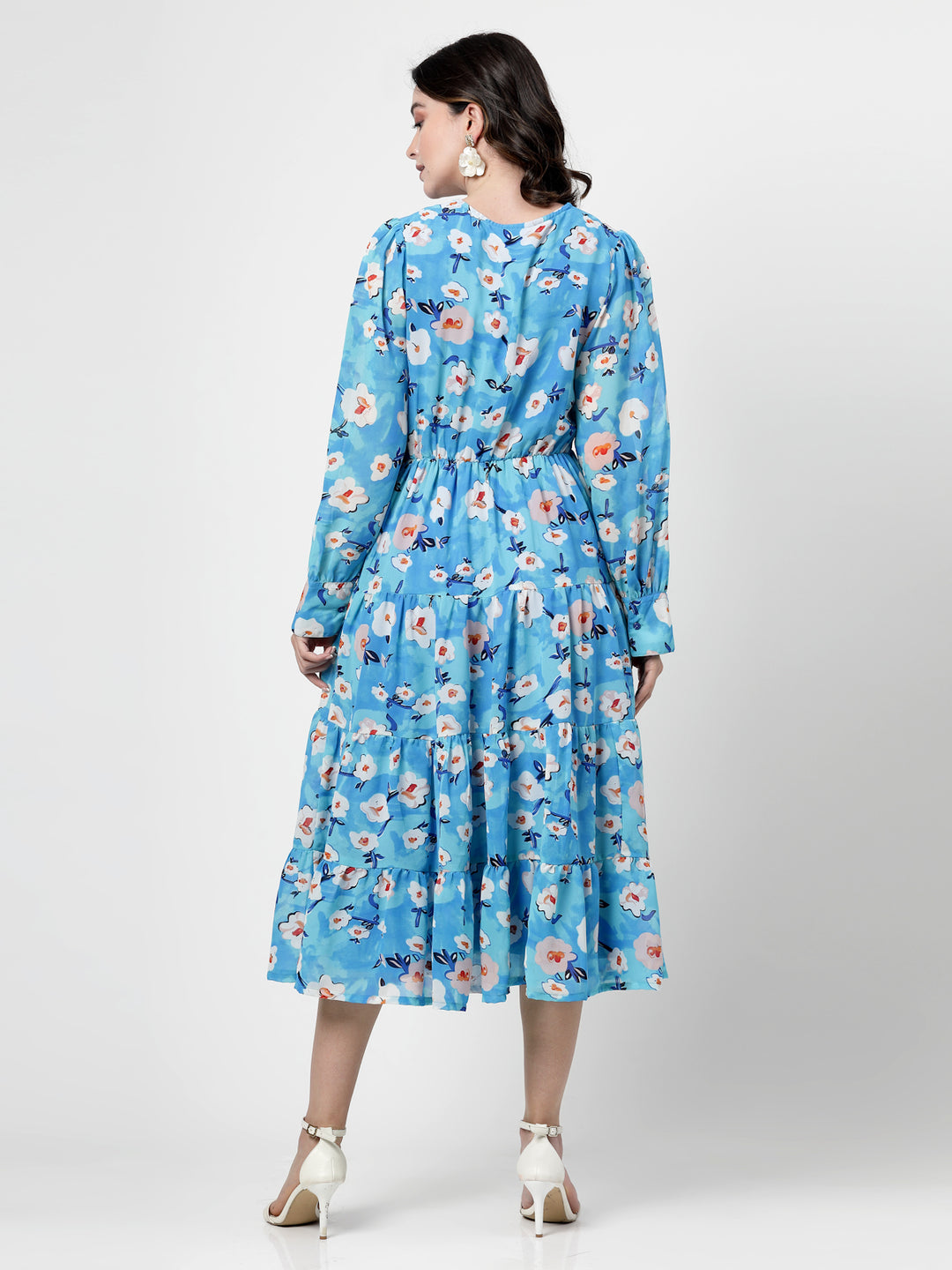 Floral Print Flared Sleeve Dress