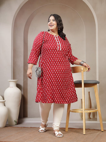 Plus Size Women Ethnic Motifs Embroidered Flared Sleeves Thread Work Kurta