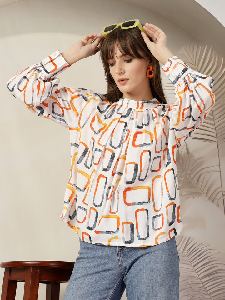 Geometric Print Cotton Top