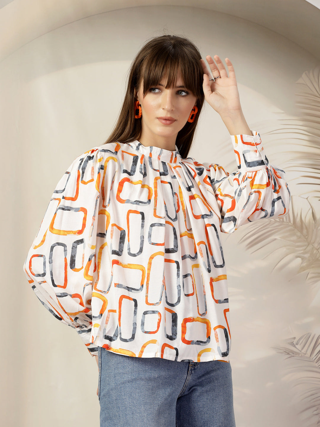 Geometric Print Cotton Top