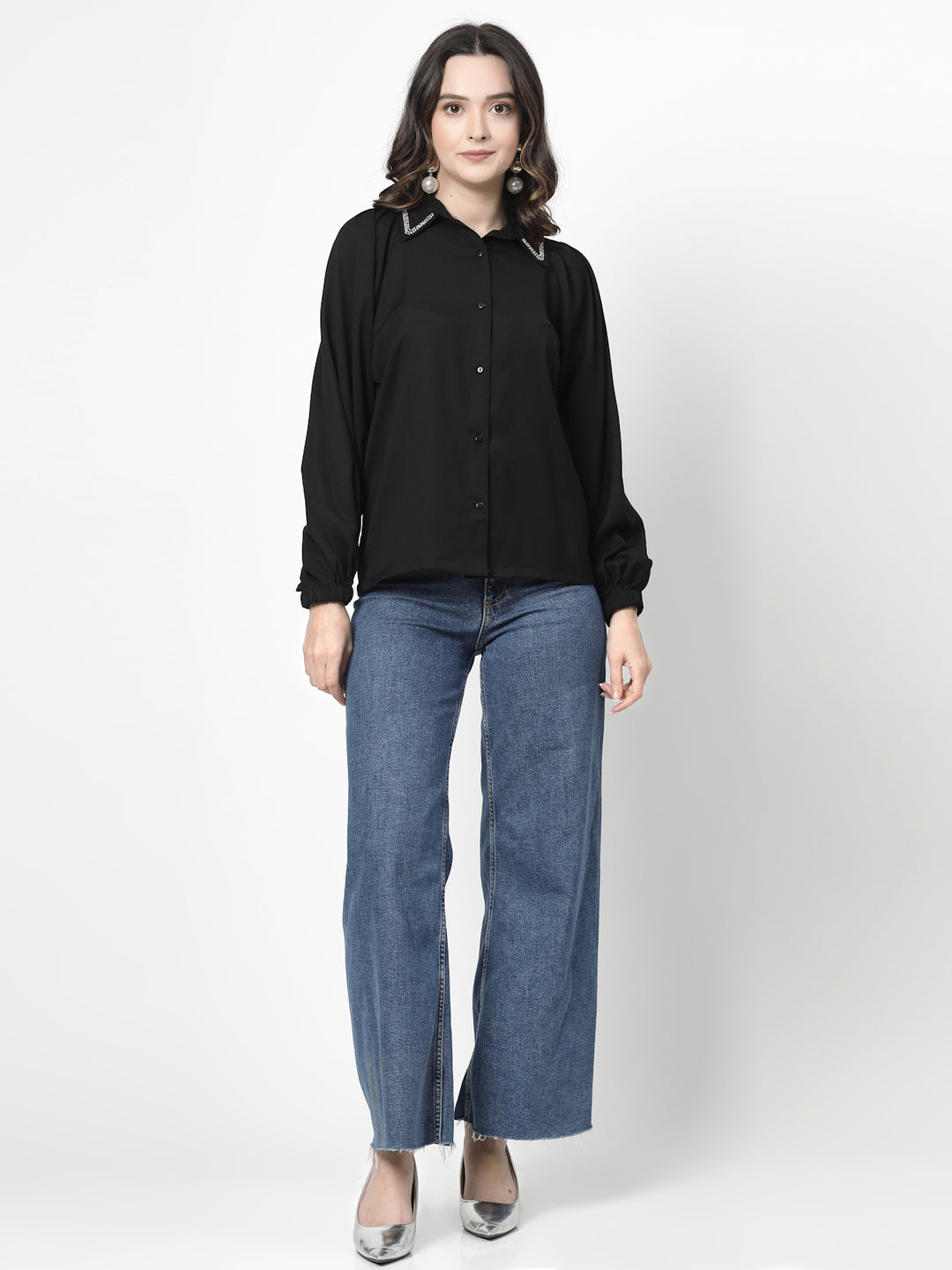 Spread Collar Puff Sleeves Party Shirt