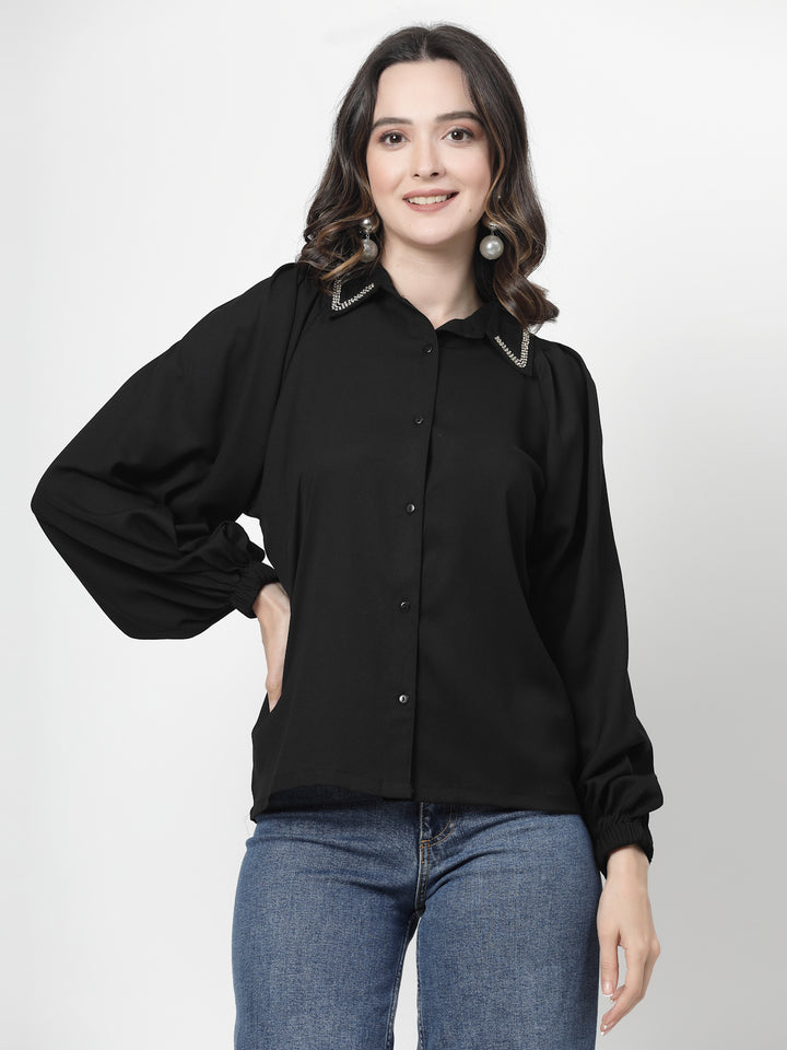 Spread Collar Puff Sleeves Party Shirt