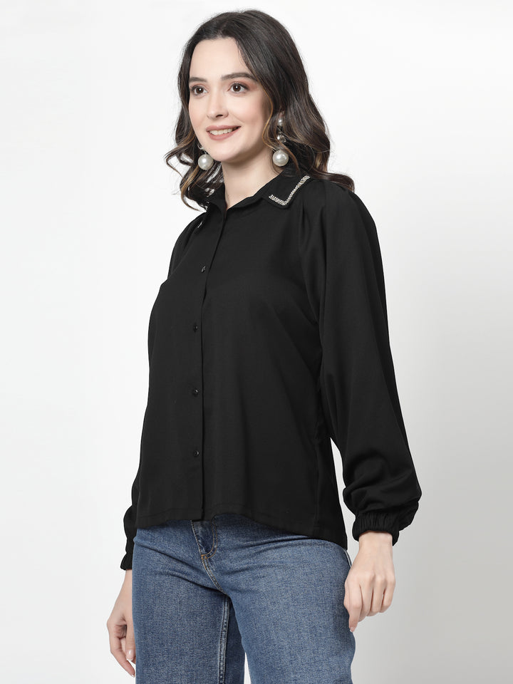 Spread Collar Puff Sleeves Party Shirt