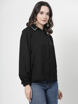 Spread Collar Puff Sleeves Party Shirt