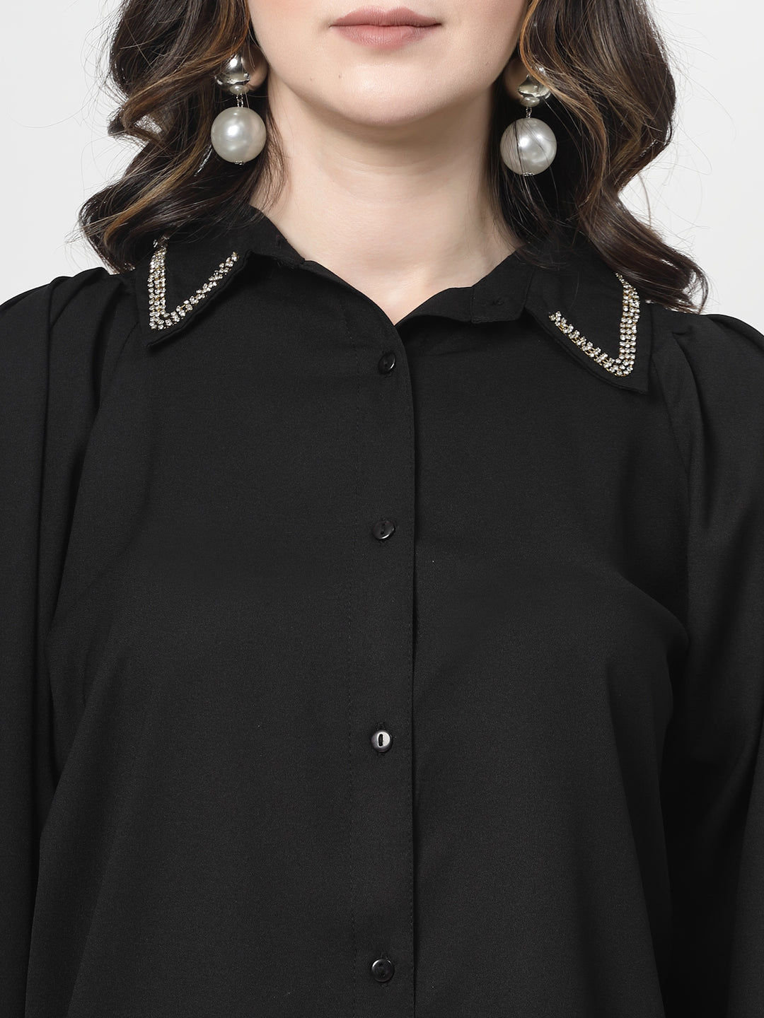 Spread Collar Puff Sleeves Party Shirt