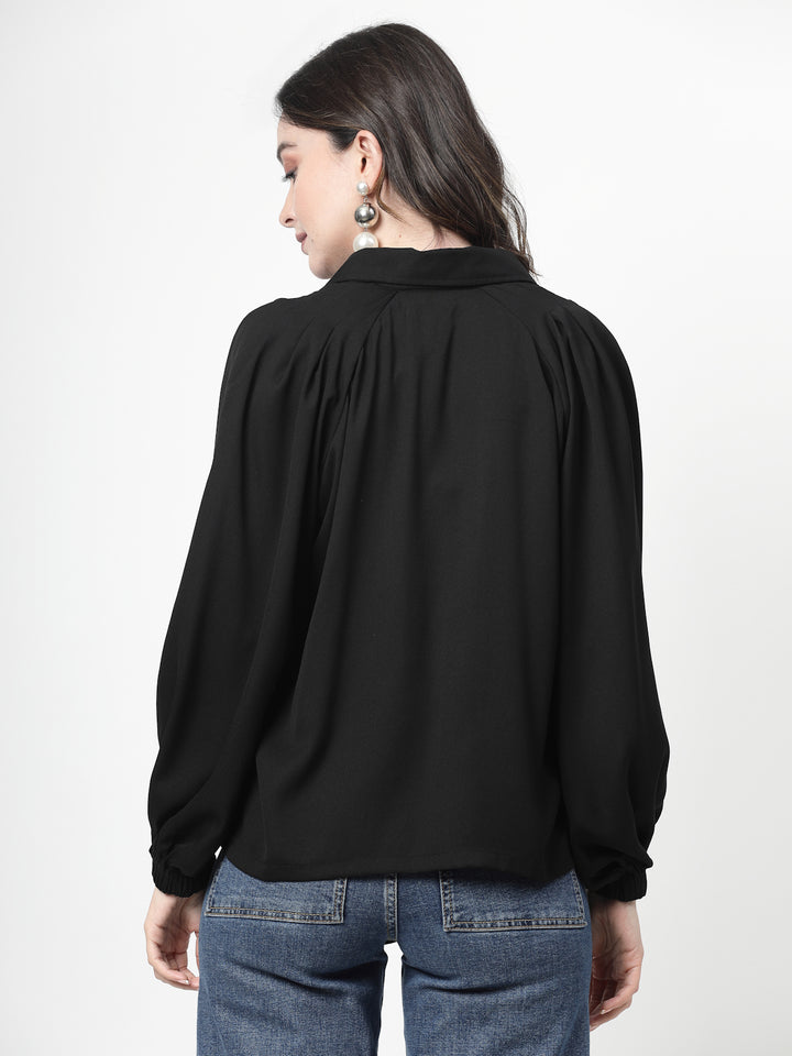 Spread Collar Puff Sleeves Party Shirt