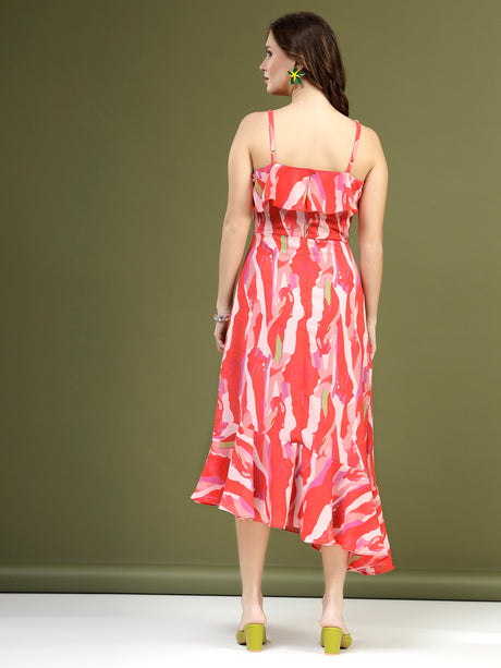 Abstract Printed Shoulder Straps A-Line Dress