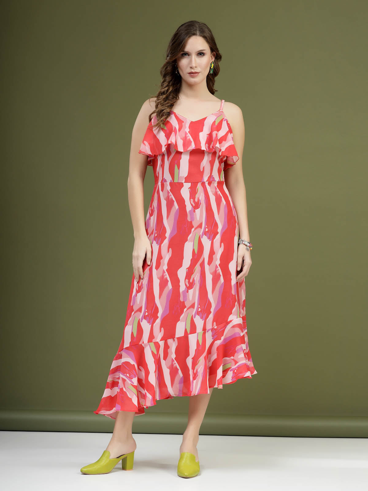 Abstract Printed Shoulder Straps A-Line Dress