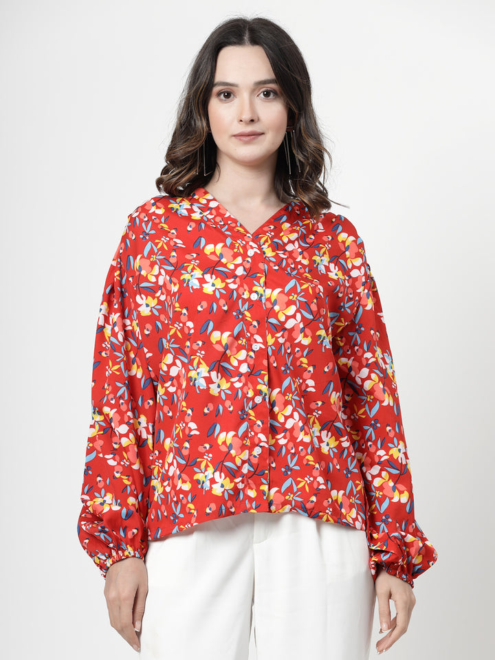 Print Flared Sleeve Top