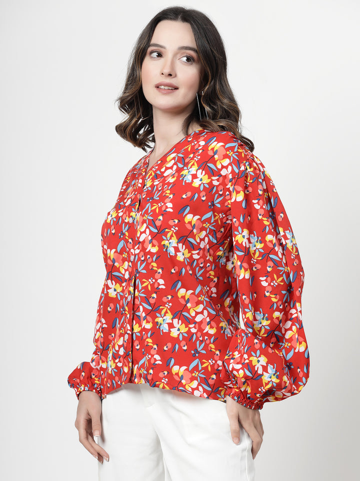 Print Flared Sleeve Top