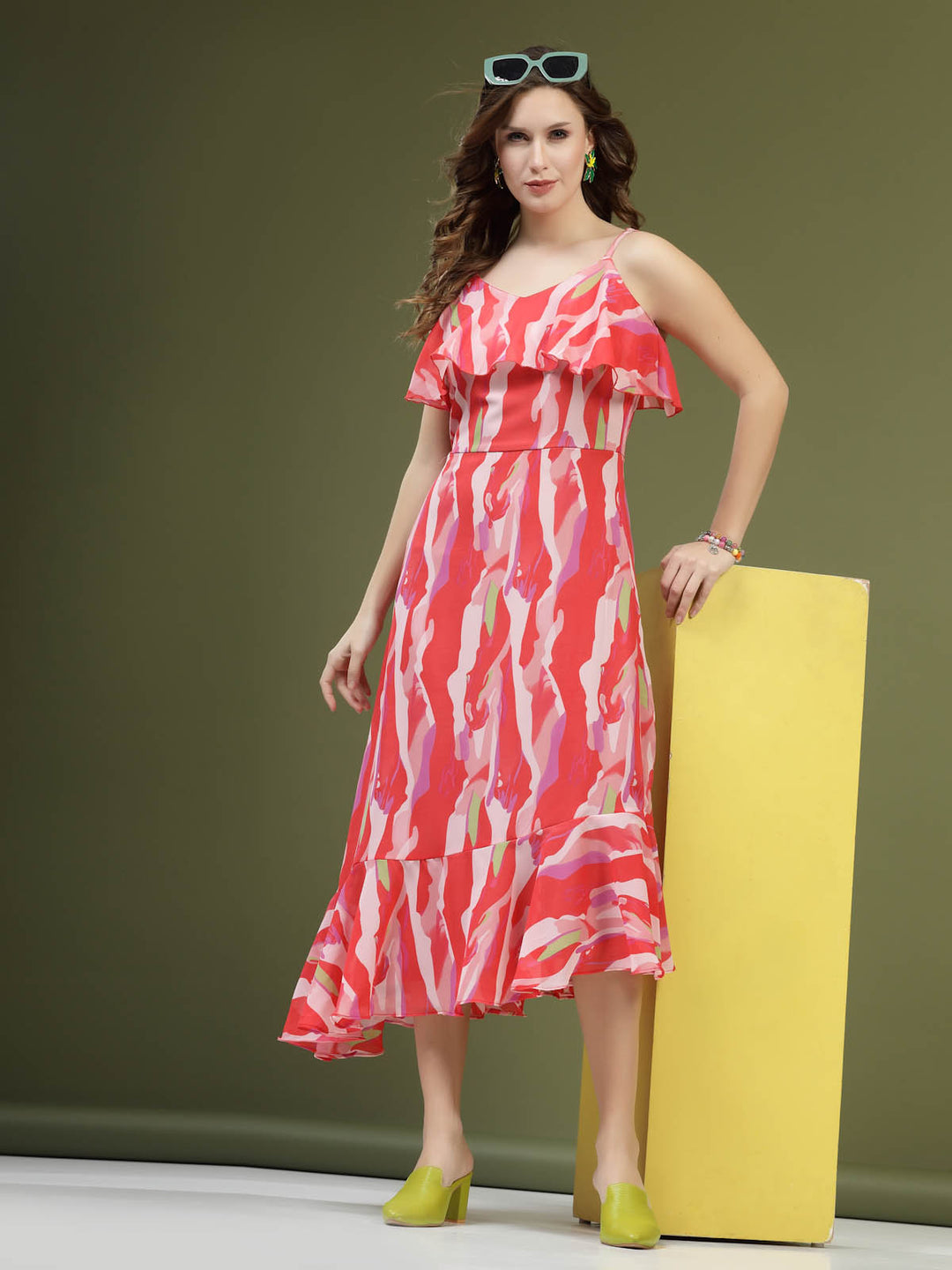 Abstract Printed Shoulder Straps A-Line Dress