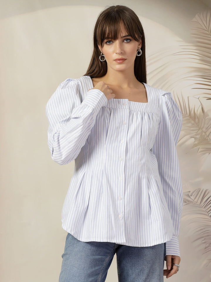 Women Opaque Striped Casual Cotton Shirt