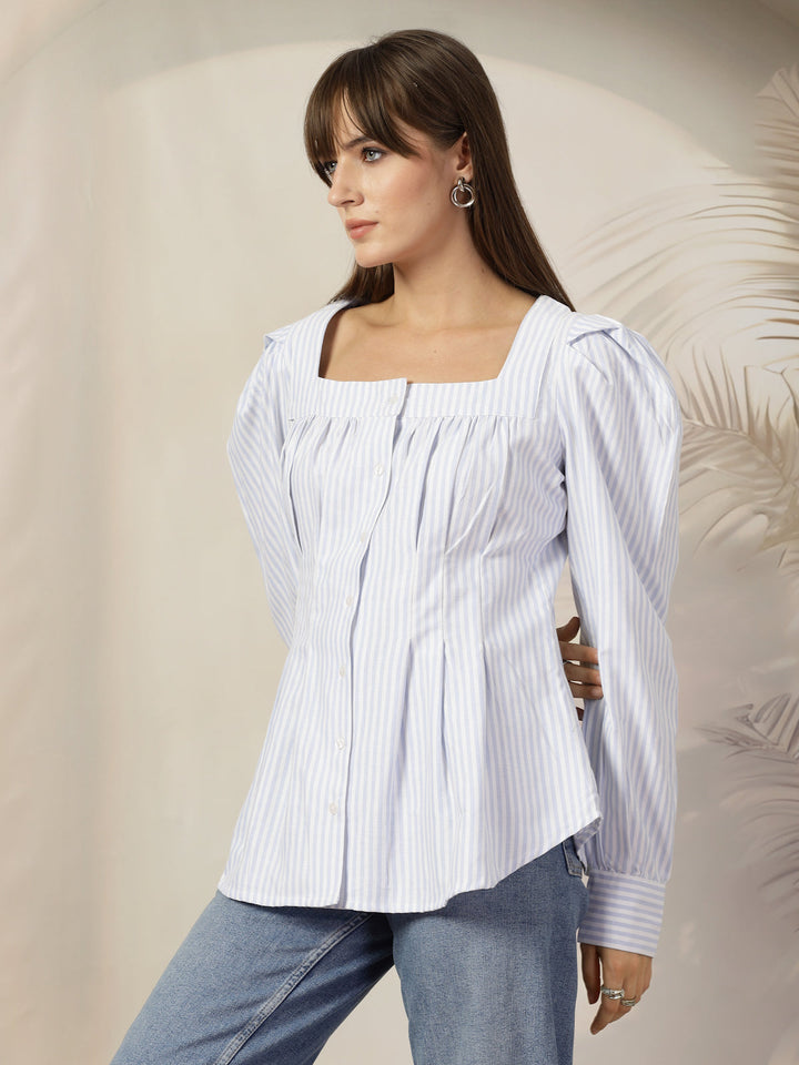 Women Opaque Striped Casual Cotton Shirt